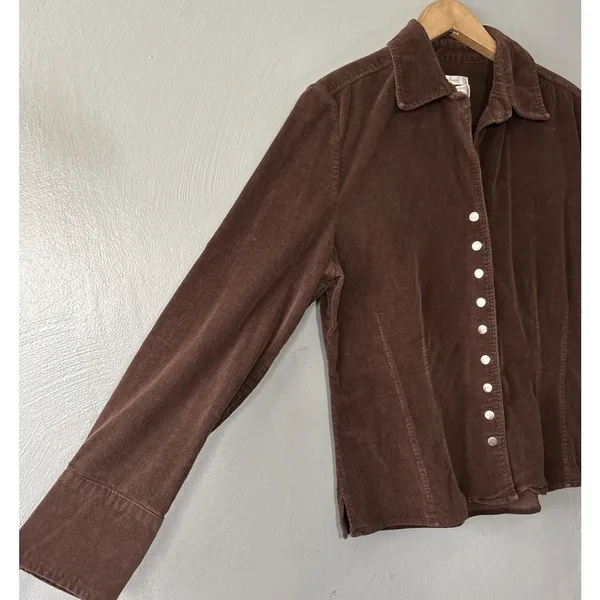 Dark Brown Corduroy Shirt Size Large Country Western Cowgirl Snap Front Casual - Image 2
