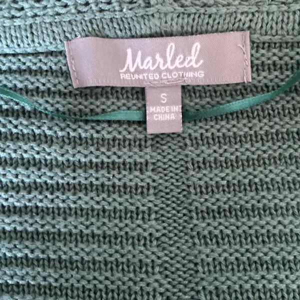 Marled Womens Green Mixed Knit Hooded Open Front Cardigan‎ Small Minimalist - Image 3