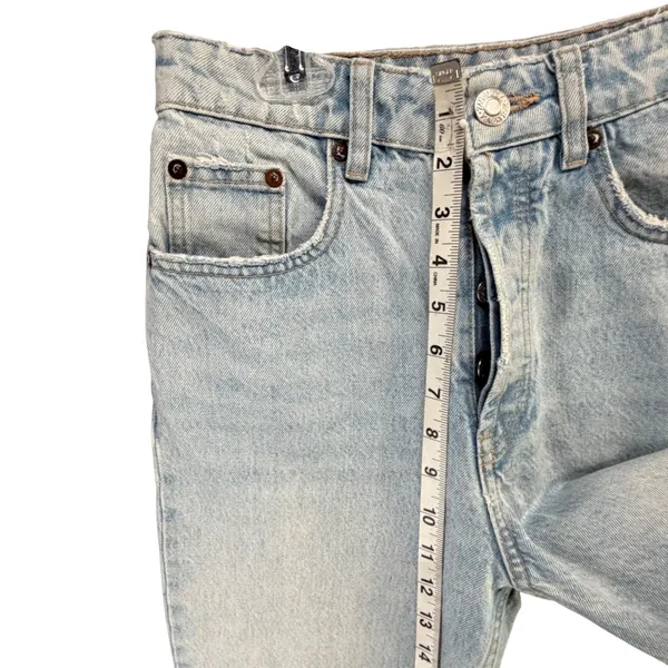 Zara Button Fly Straight Leg Jeans Womens 2 Blue Light Washed Denim Raw‎ Hem - Image 8