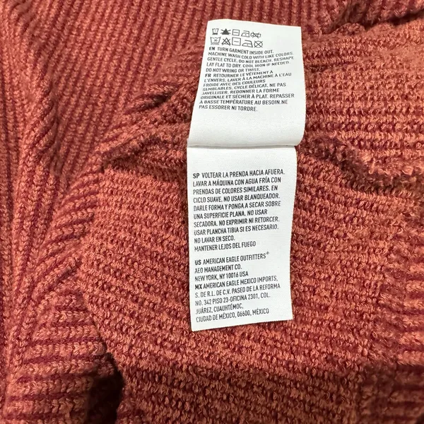 American Eagle Crop Top Sz XS Burnt Umber Ribbed Knit Button up VNeck Tie Front - Image 7
