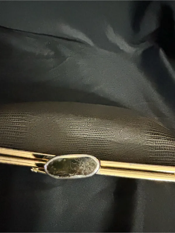 Vintage Textured Grey Clutch with Gold Frame - Image 10