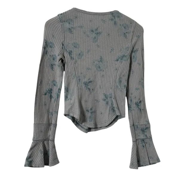 FREE PEOPLE Layer Me Blue Tie Dye Bell Sleeve Thermal Top Shirt Tunic - Image 5