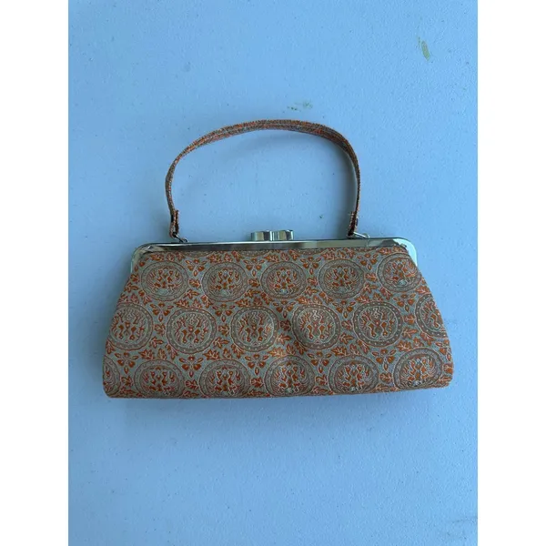Vintage Japanese Metallic Brocade Tapestry Kiss Lock Clutch Frame Waso Bag Purse - Image 2