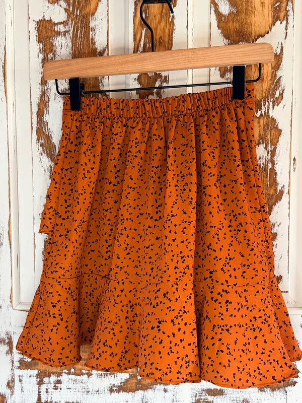 Altar'd State Mini Skirt Size XS Orange & Black Dotted Ruffle Dopamine Whimsical - Image 2