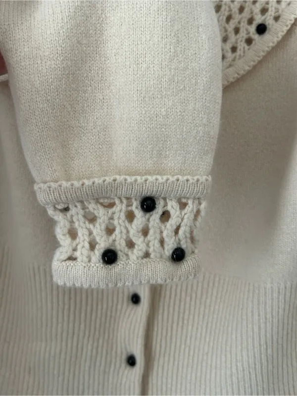 Anthropologie Sleeping on Snow Tea for Two Crochet Yoke Beaded Button Cardigan - Image 6