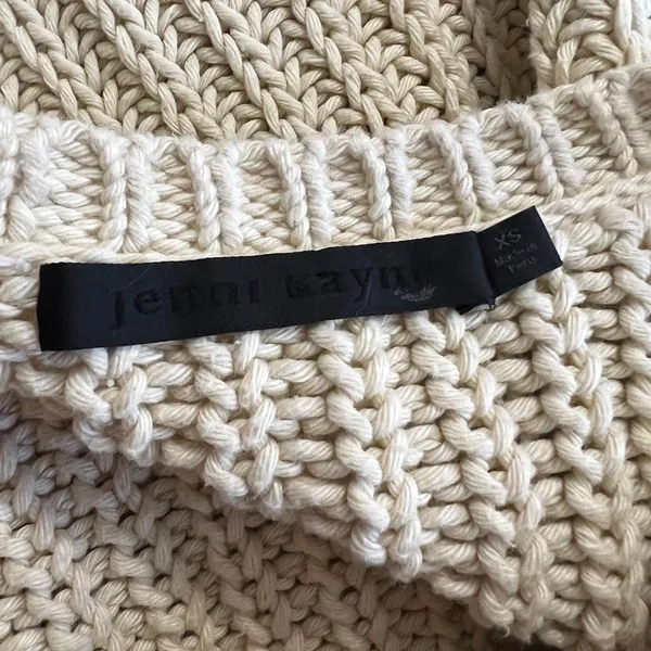 Jenni Kayne Cabin Sweater XS Cream Organic Cotton Fisherman Knit V Neck - Image 6