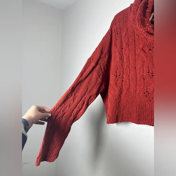 Free People Shades of Dawn Pullover Sweater Cowl Neck Slouchy Cable Knit Large - Image 8
