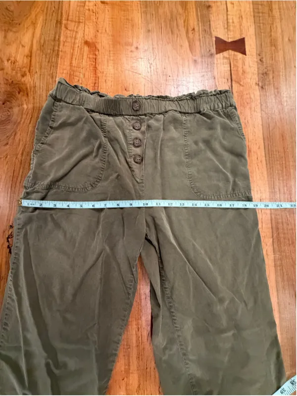 Love Tree Olive Green Tencel Cargo Pants Elastic Waist Button Fly Sz M High Rise - Image 8