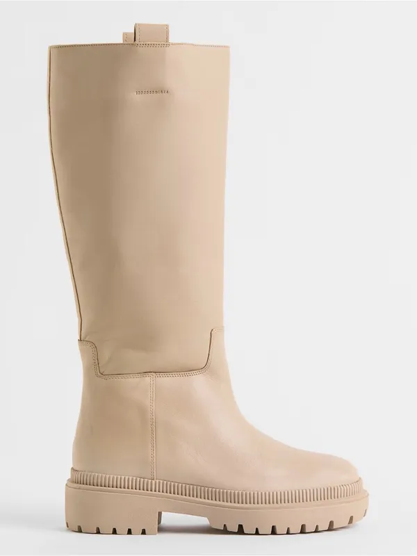 H&M Beige Tall Leathet Chunky Sole Boots Size 10 - Image 5