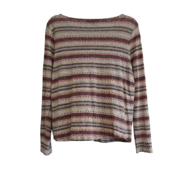 Lauren Ralph Lauren 100% Linen Shirt Striped Long‎ Sleeve Boat Neck Top Western - Image 4