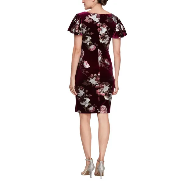 NWT SLNY Embellished Sheath Velvet Floral Print Dress Magenta Purple Multi 14 - Image 2