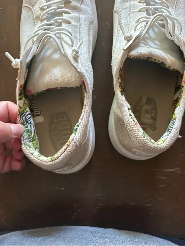 Hey Dude Women's Off-White Canvas Lace-Up Sneakers with Floral Lining - Image 4