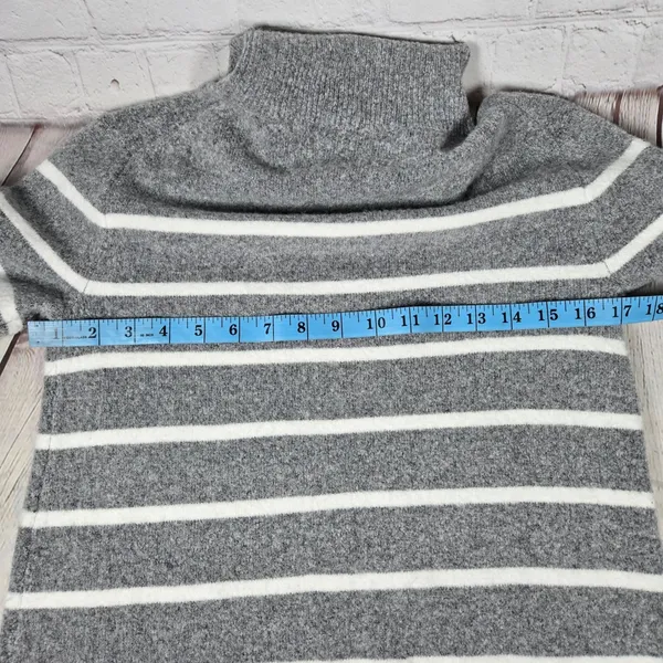 J. Crew Gray White Relaxed Stripe Turtleneck Sweater Dress XS Wool Blend BC720‎ - Image 7