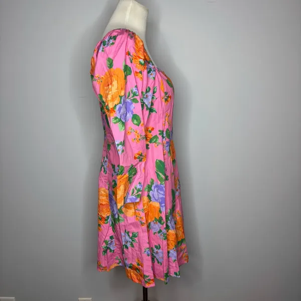 Miss Selfridge - Pink Floral Puff Sleeve Mini Dress - Image 4