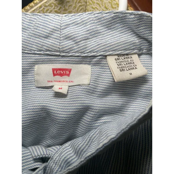 Levis Womens Blue White Striped Tie Neck‎ Button Down Blouse Shirt Medium M - Image 4