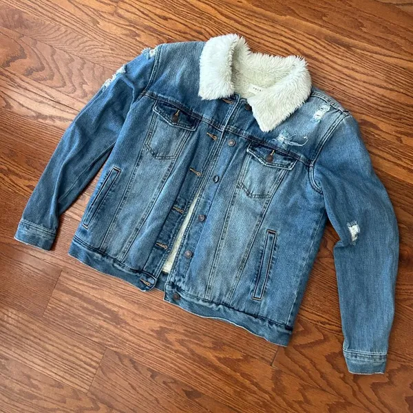 Pacsun Sherpa Denim Trucker Jacket Fleece Lined Size Large Distressed - Image 10