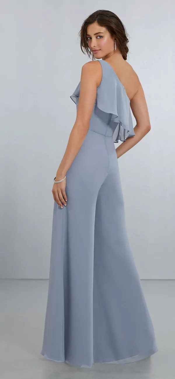 Chiffon One Shoulder Jumpsuit Blue Size 2 - Image 2