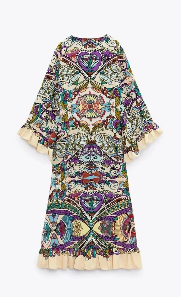 Zara Bohemian ruffled Patterned Maxi Dress casual summer vacation - Image 12