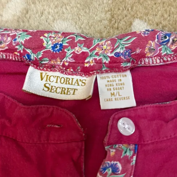 Victoria’s Secret gold label magenta pink floral lined print Henley women’s M/L - Image 5