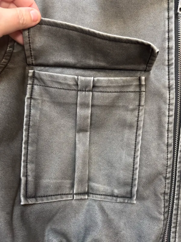 New Look Gray Faux Leather Aviator Jacket Fur Collar Y2K Cropped Moto - Image 3