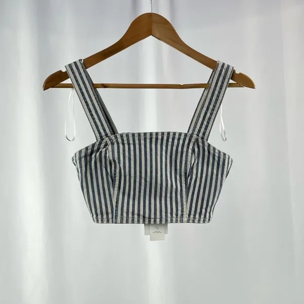 NWT Zara Striped Denim Crop Top in‎ Blue White Size Extra Small - Image 2