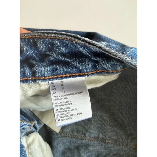 American Eagle Distressed Denim‎ Mini Skirt Medium Wash Raw Hem Womens 10 - Image 4