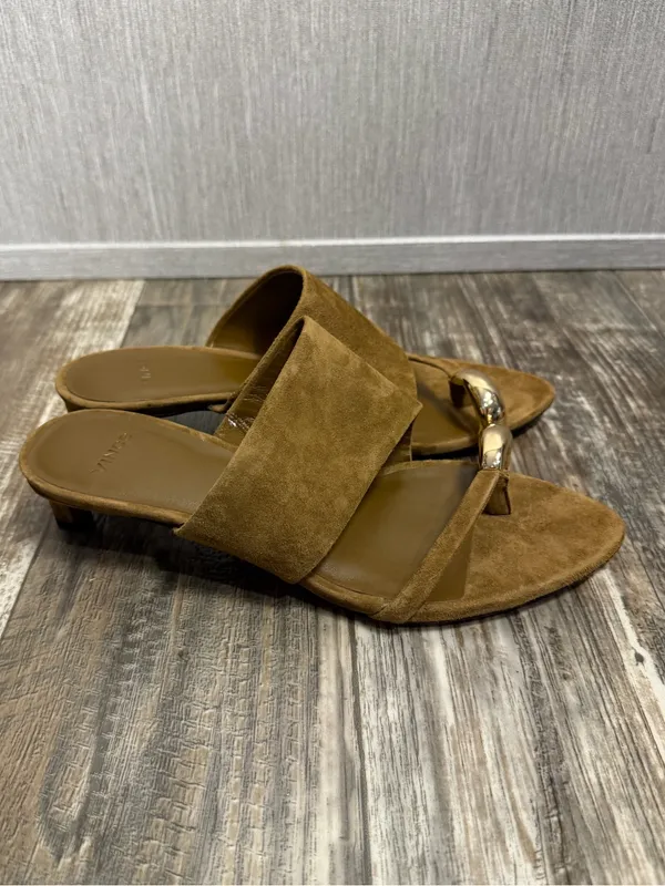 Vince Suede Open-Toe Mule in Cognac with Gold Accent Size 5.5 - Image 15