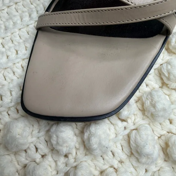 ETIENNE AIGNER Leather Strappy Square Toe Block Heel Sandal Beige Women's 10 - Image 10
