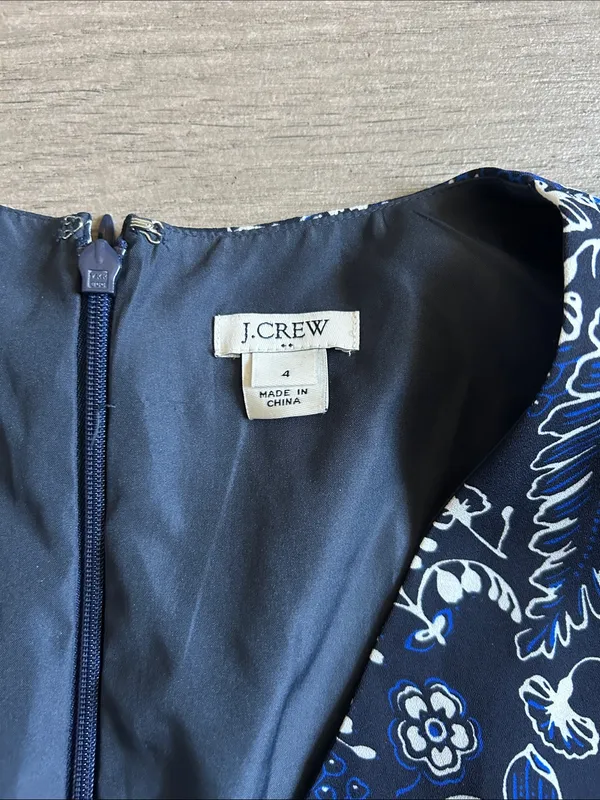 J. Crew Navy and White Floral V-Neck Mini Dress - Image 2