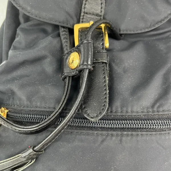 MOSCHINO Mini Black Nylon Leather Trim Backpack Gold-tone Logo - Image 7