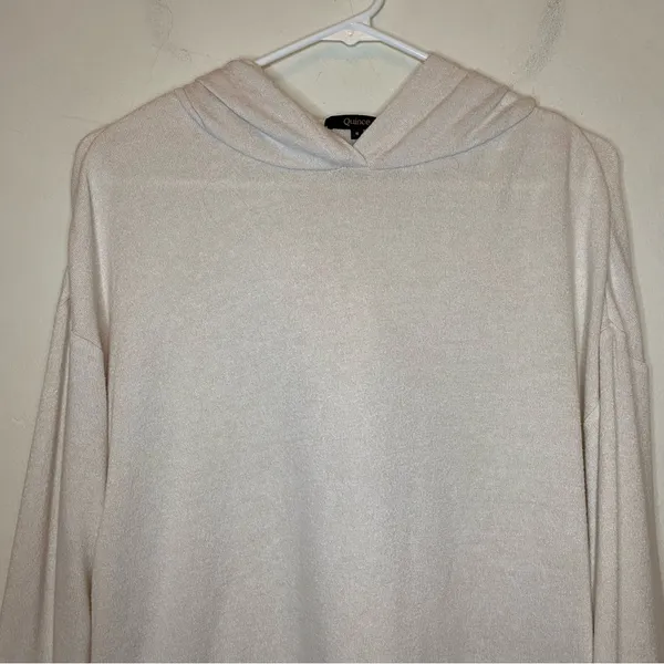 QUINCE Brushed Viscose Cropped Lounge Hoodie Heather Oatmeal Beige Sz Small - Image 3