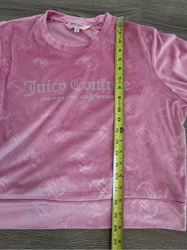 Juicy Couture Pink Velour Rhinestone Logo Pullover Sweatshirt XL - Image 8