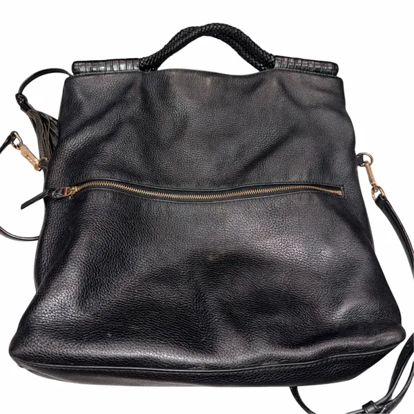 Tory Burch Black Leather Taylor Convertible Foldover Crossbody Purse - Image 4