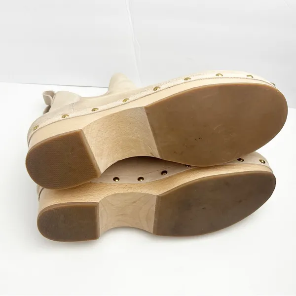 J. CREW Suede Leather Upper Faux Fur Lined Clog Studded Boots Size 12 Neutral - Image 3