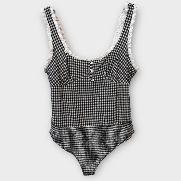 NEW Free People Cassie Gingham Ruffle Bodysuit Size Large - Image 6