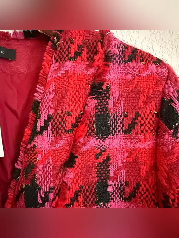 NWT Ann Taylor Womens Blazer Red Pink Tweed Houndstooth Size 4 - Image 9