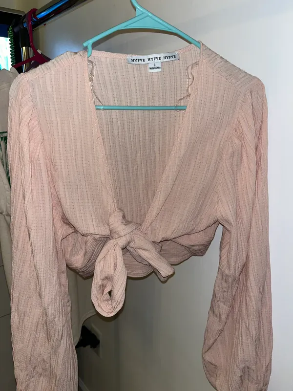 Global Village Pink Tie Long Sleeve Crop Top - Image 3