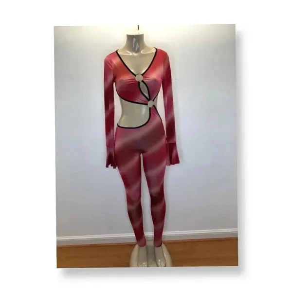 Tie Dye Size Large One Piece Pantsuit Exotic Style & Ruffle Bell Sleeves. New - Image 3