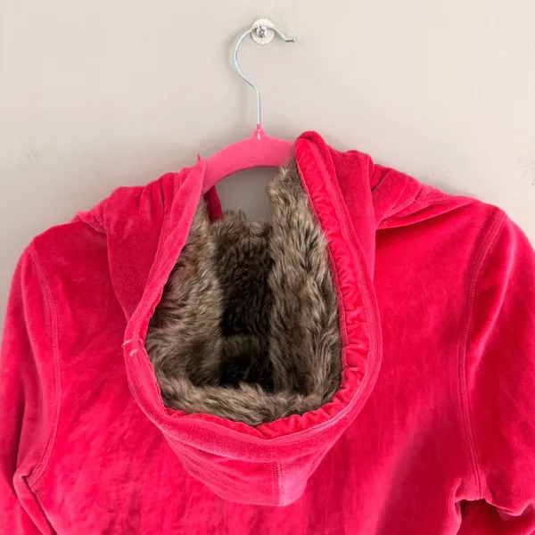 Y2k Pink Victoria'S Secret Rhinestone Embellished Velour Fur Hood Zip Up Jacket - Image 8