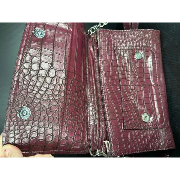 GUESS Handbag Shoulder Bag Y2K Purse Plum Alligator Skin‎ Style Silver Chain - Image 3