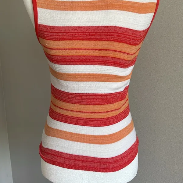 Vintage Striped Red and Orange Women's Top Size L - Image 4