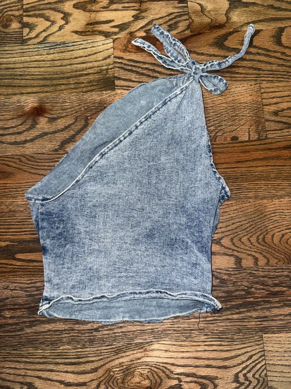 Garage denim one shoulder top - Image 2