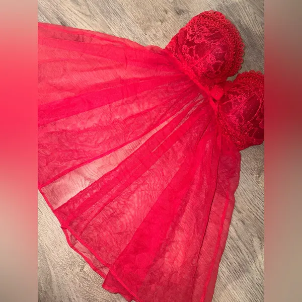 Victoria’s Secret Red Lacy Baby Doll Mini Lingerie Dress 34C - Image 6
