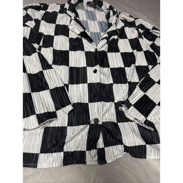 Dressed in Lala Black White Checkered Top Sz Large - Image 3