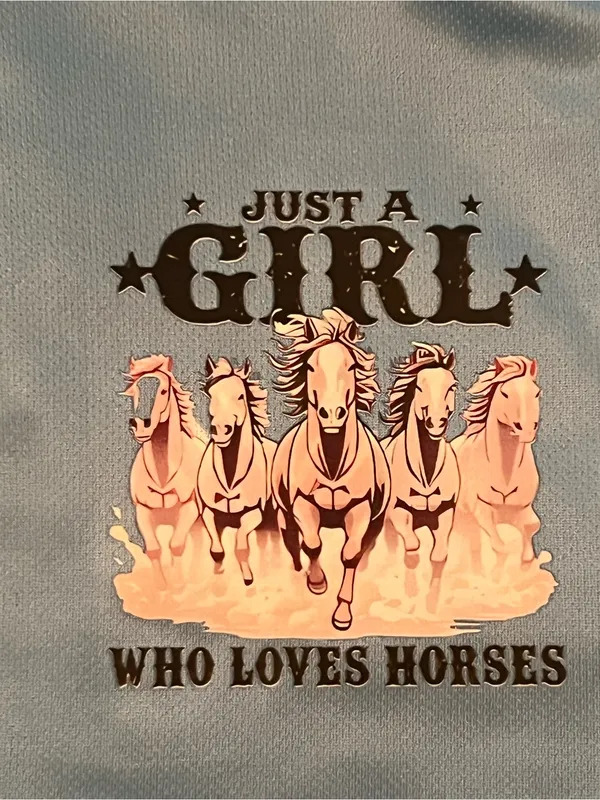 Light Blue 'Just a Girl Who Loves Horses' Graphic Tee Size L - Image 4
