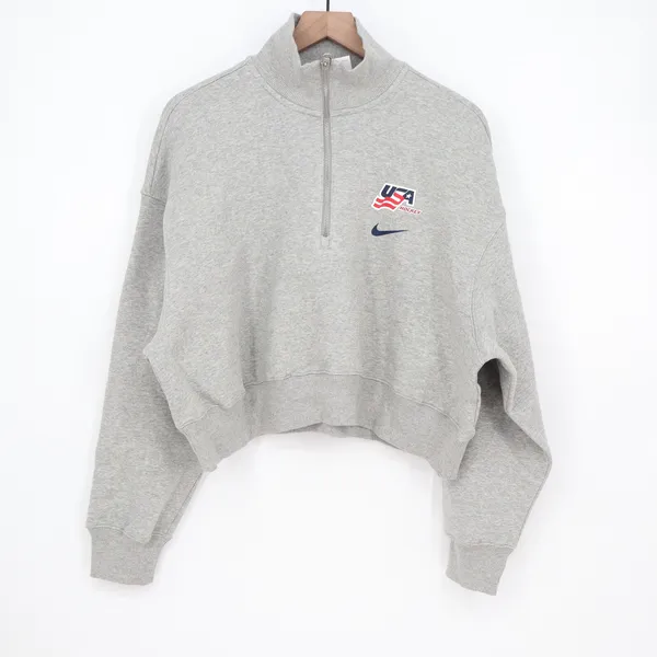 Nike Phoenix Crop Quarter Zip USA Hockey Fleece Sweatshirt Grey Large - Image 2