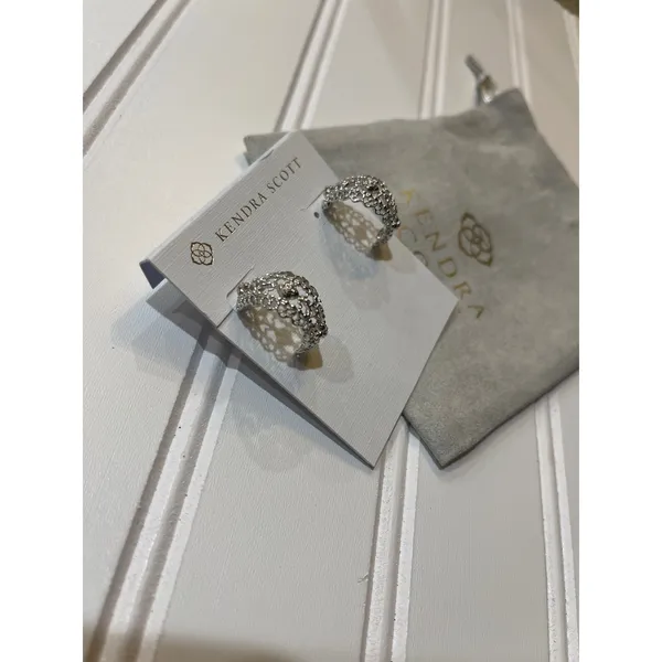 Kendra Scott Krista Lace Huggie Earrings Silver Filigree Openwork NWOT - Image 3
