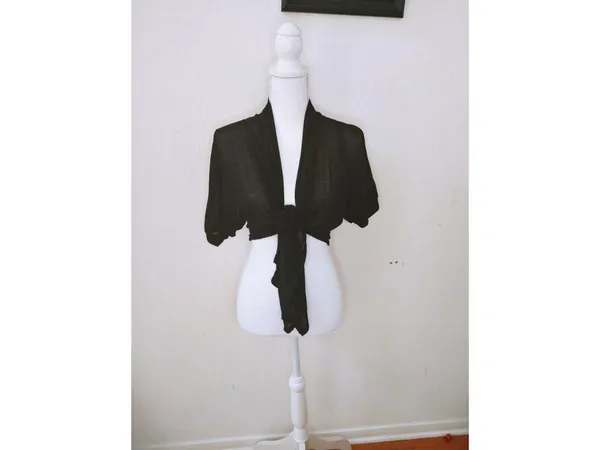 Black Lightweight Sheer Open-Front Short-Sleeve Shrug - Womens Versatile Layerin - Image 2