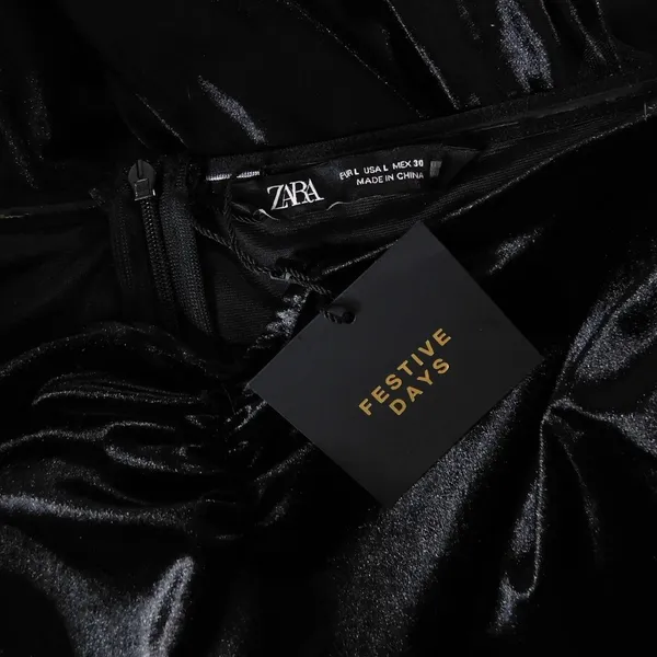 NWT!! ZARA Black Velvet Dress Ruffled Tulle Sleeves Rhinestone Party Cocktail - Image 12