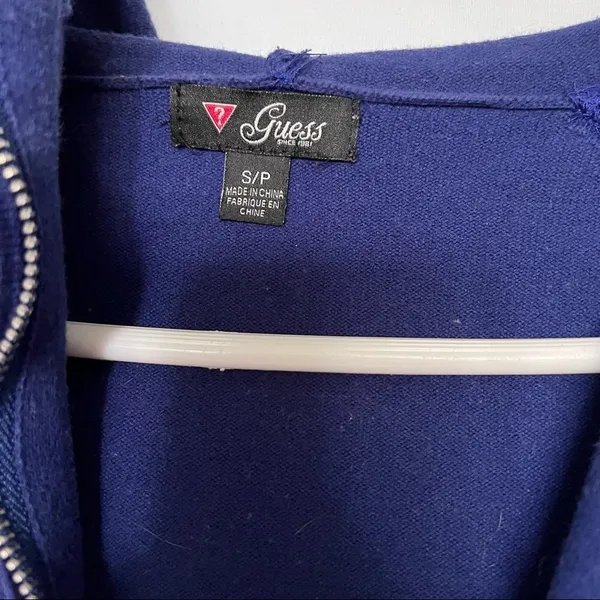 Guess zip up hooded jacket blue with rhinestone logo size small - Image 9